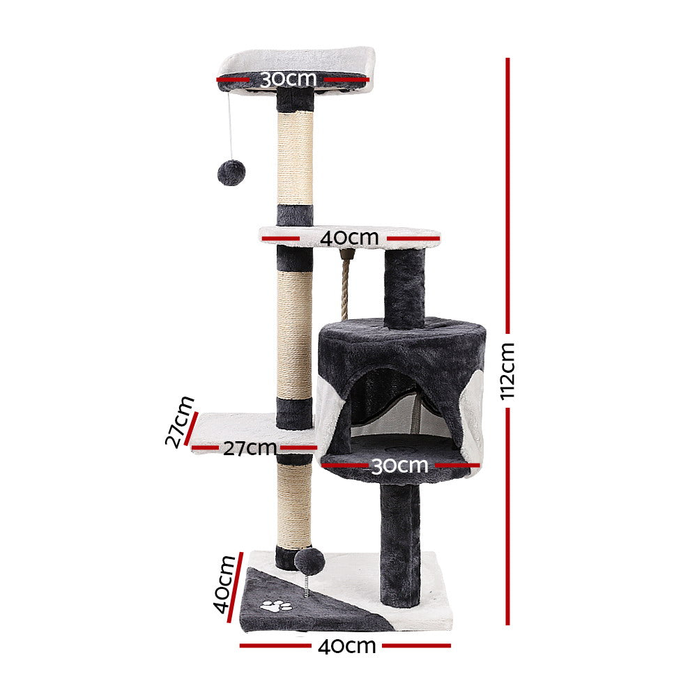 Cat Tree 112cm Tower Scratching Post Scratcher Wood Condo House Furniture