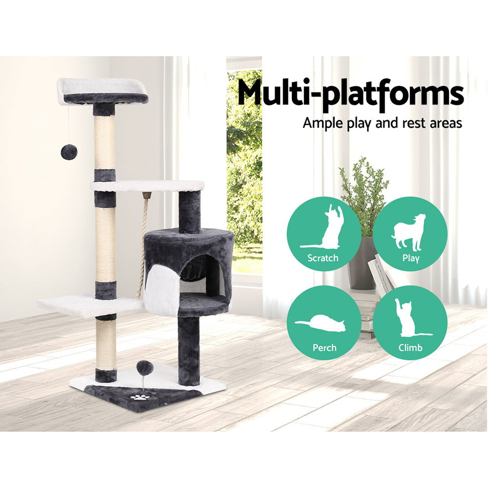 Cat Tree 112cm Tower Scratching Post Scratcher Wood Condo House Furniture