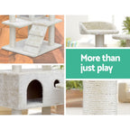 Cat Tree 134cm Tower Scratching Post Scratcher Wood Condo House Bed Beige