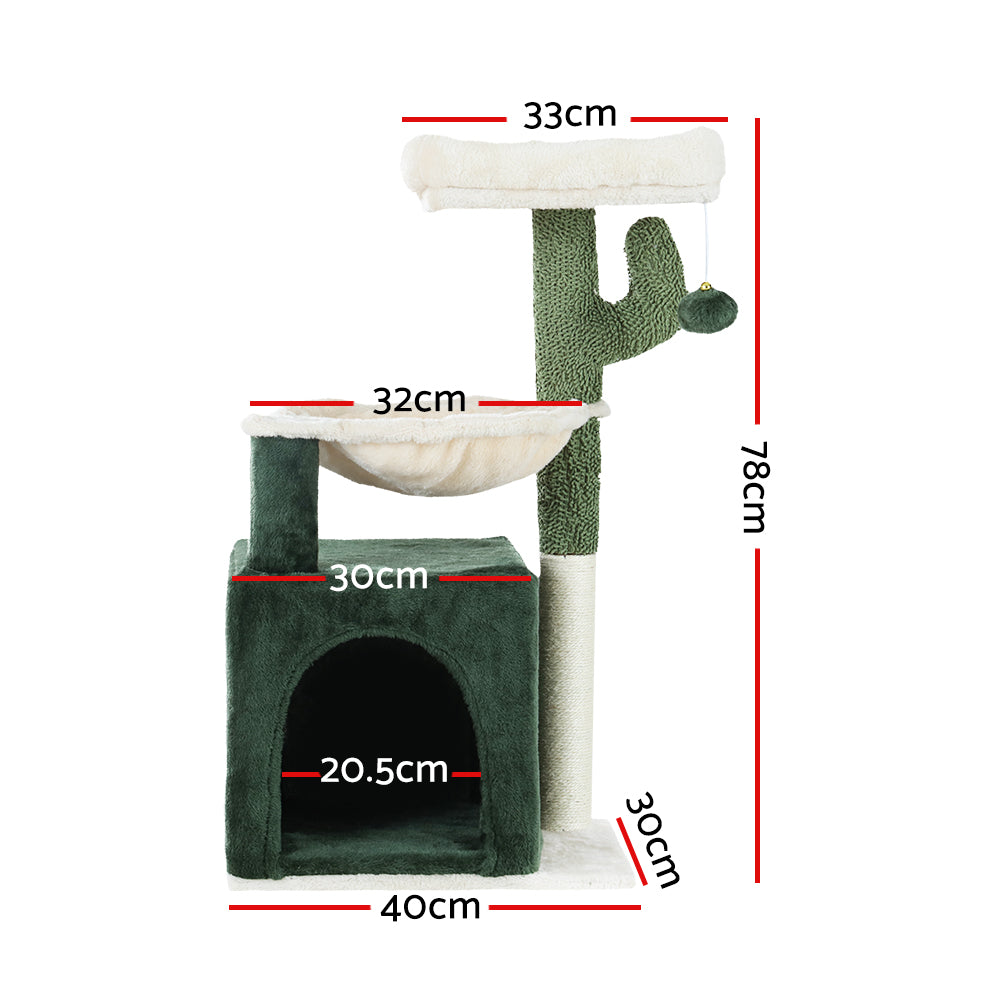 Cat Tree 78cm Scratching Post Tower Scratcher Wood Condo House Bed Toys Green