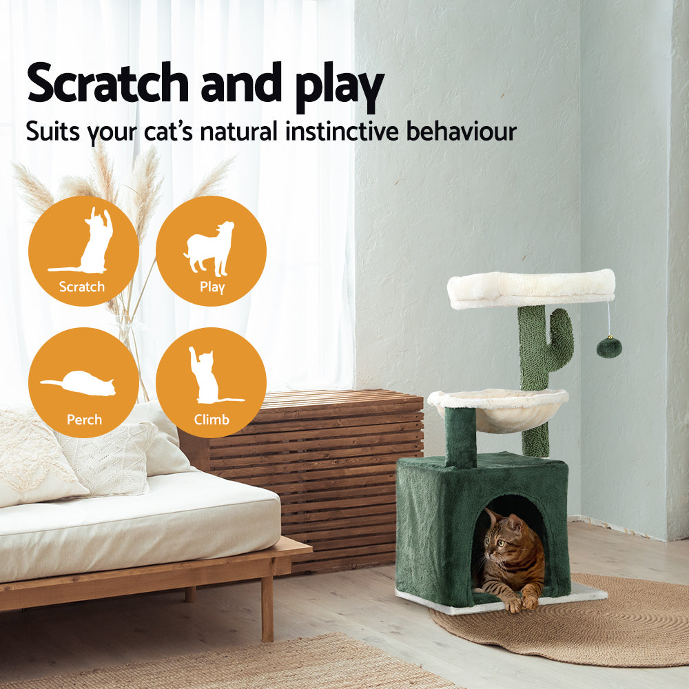Cat Tree 78cm Scratching Post Tower Scratcher Wood Condo House Bed Toys Green