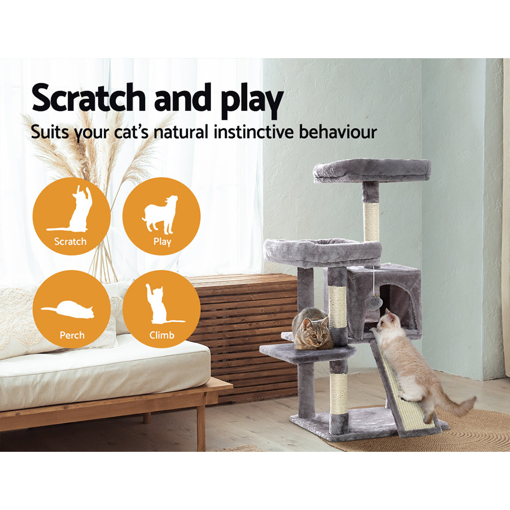 Cat Tree 103cm Tower Scratching Post Scratcher Wood Condo House Trees Grey