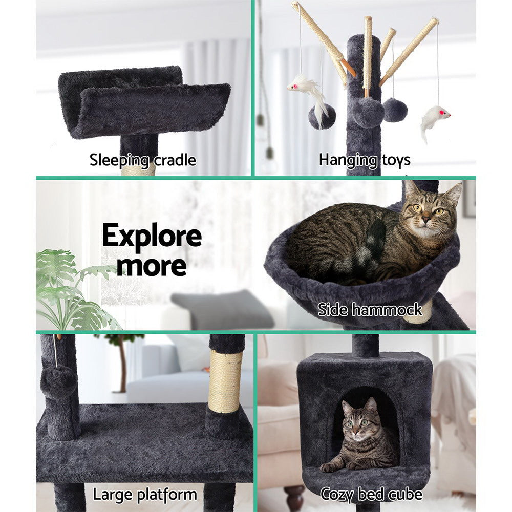 Cat Tree 140cm Tower Scratching Post Scratcher Trees Toys Condo Bed Grey
