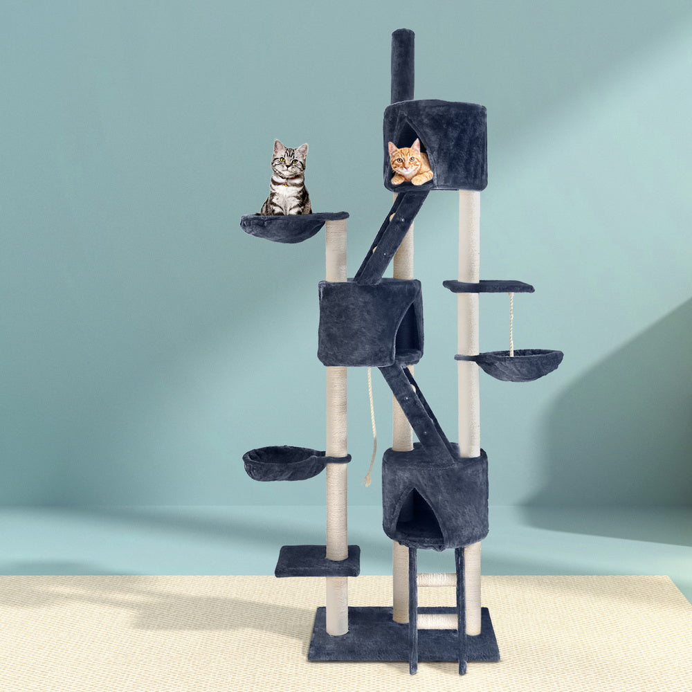 Cat Tree 244cm Tower Scratching Post Scratcher Trees Condo House Grey