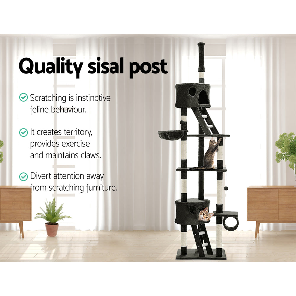 Cat Tree 260cm Tower Scratching Post Scratcher Condo House Trees Grey