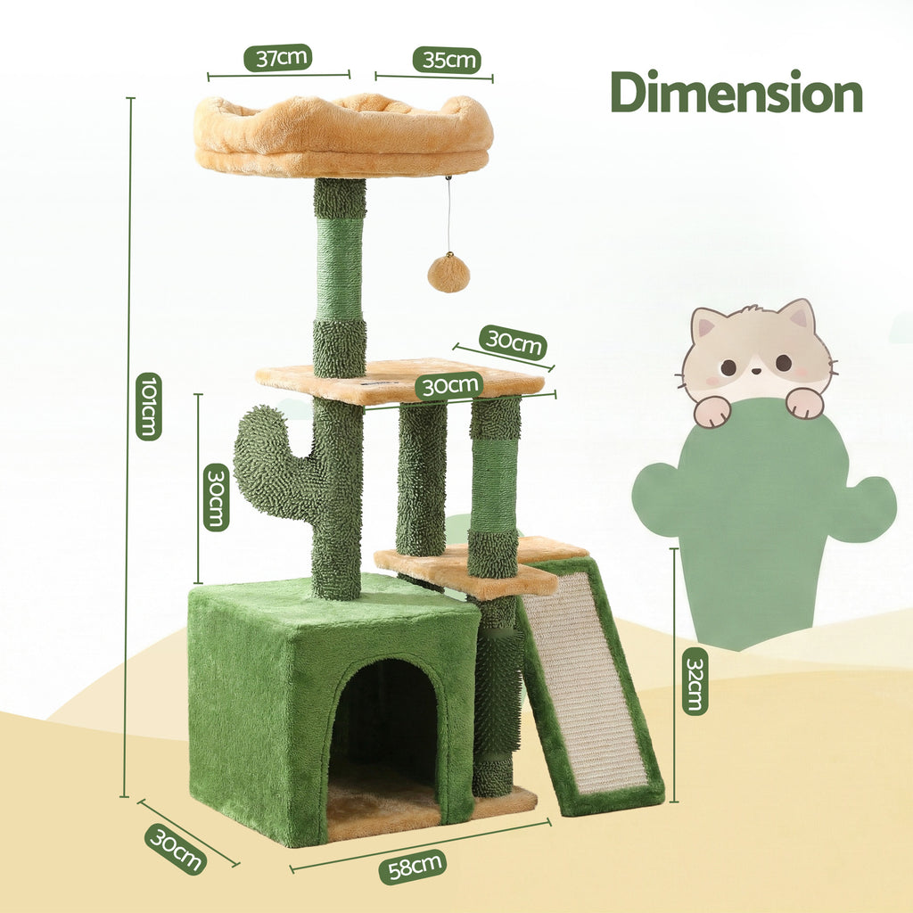 Cat Tree Tower 101cm Scratching Post Furniture Scratcher House Green