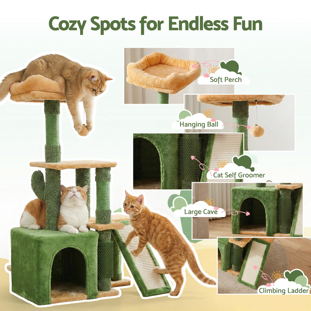 Cat Tree Tower 101cm Scratching Post Furniture Scratcher House Green
