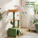 Cat Tree Tower 101cm Scratching Post Furniture Scratcher House Green