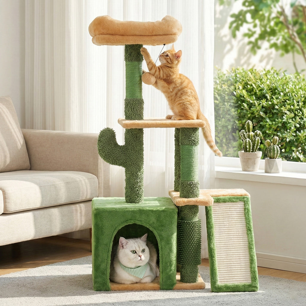 Cat Tree Tower 101cm Scratching Post Furniture Scratcher House Green