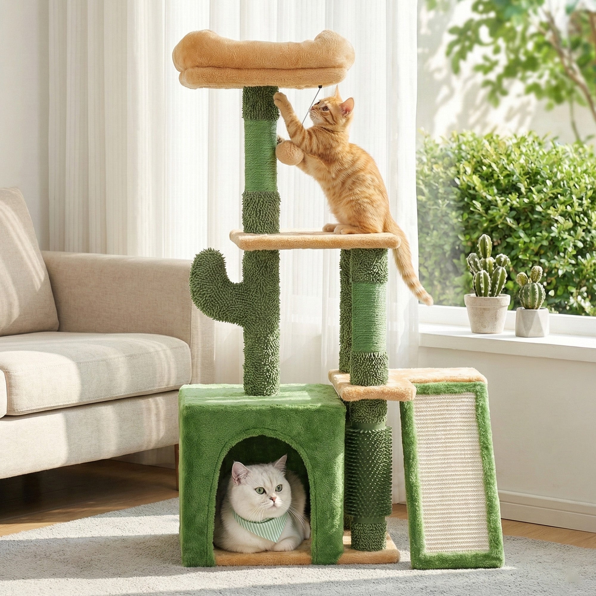 Cat Tree Tower 101cm Scratching Post Furniture Scratcher House Green
