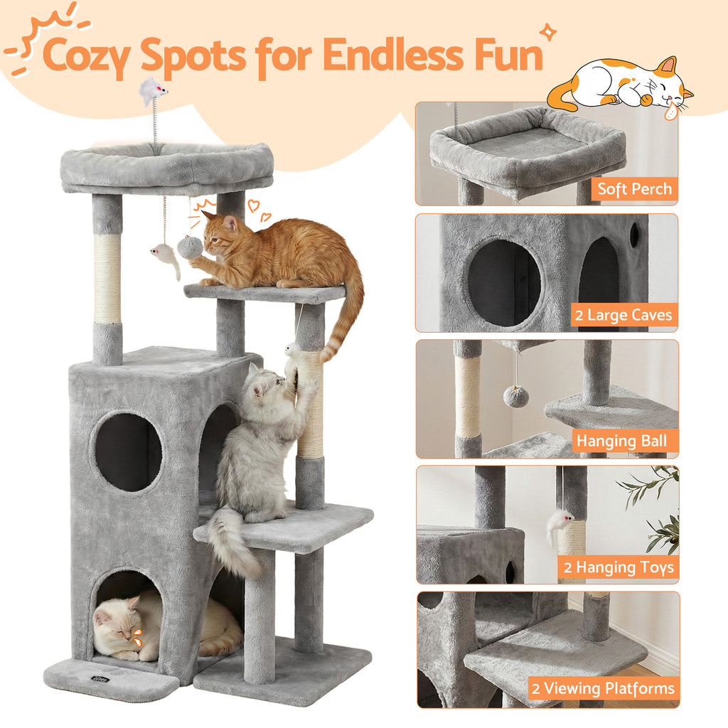 Cat Tree Tower 127cm Scratching Post Furniture Scratcher House Light Grey