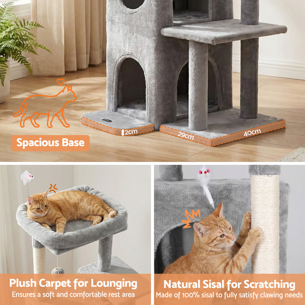 Cat Tree Tower 127cm Scratching Post Furniture Scratcher House Light Grey