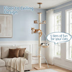 Cat Tree Tower Floor to Ceiling Scratching Post 270cm Beige