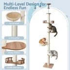 Cat Tree Tower Floor to Ceiling Scratching Post 270cm Beige
