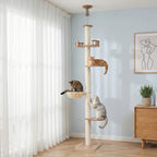 Cat Tree Tower Floor to Ceiling Scratching Post 270cm Beige