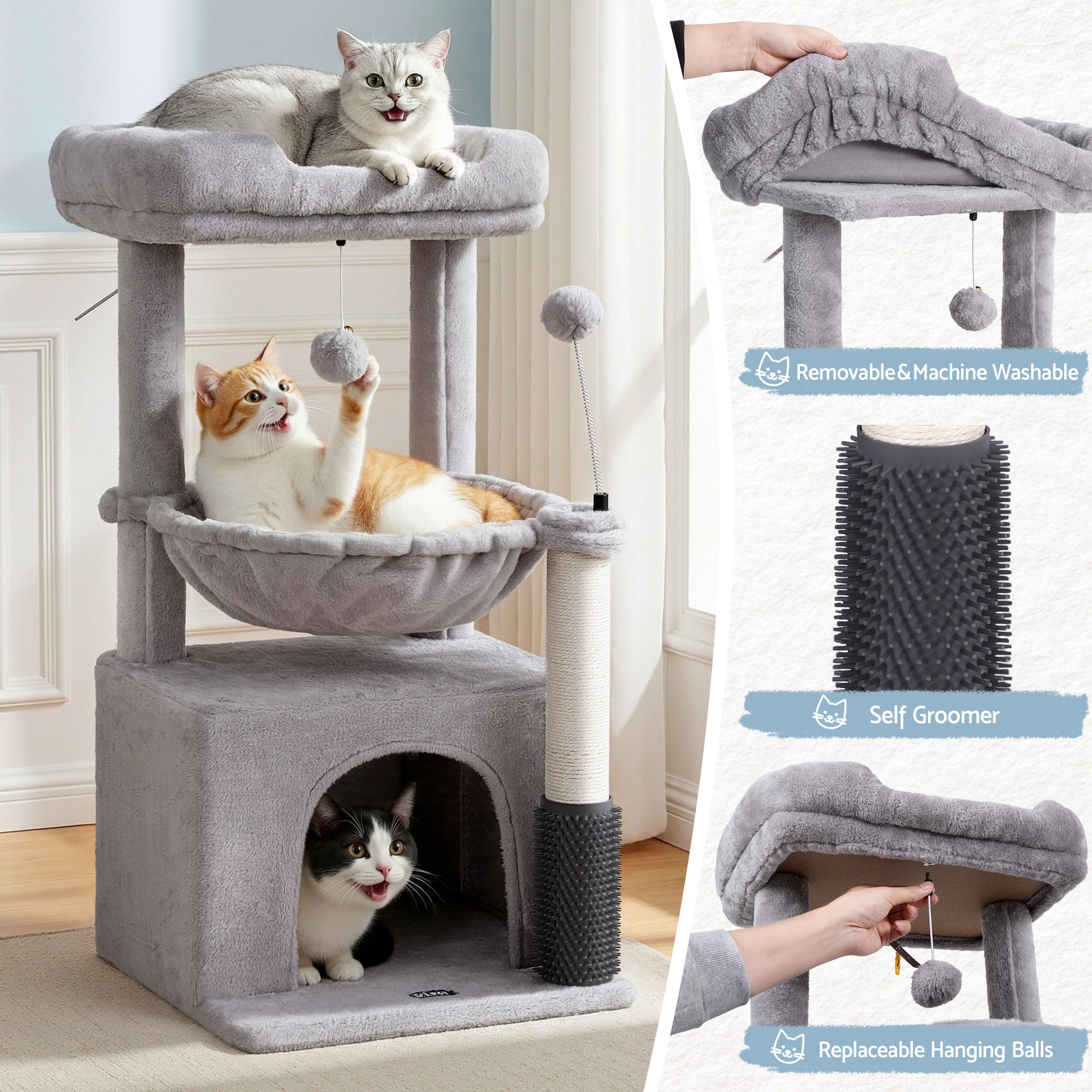 Cat Tree Tower 82cm Scratching Post Furniture Scratcher House Light Grey