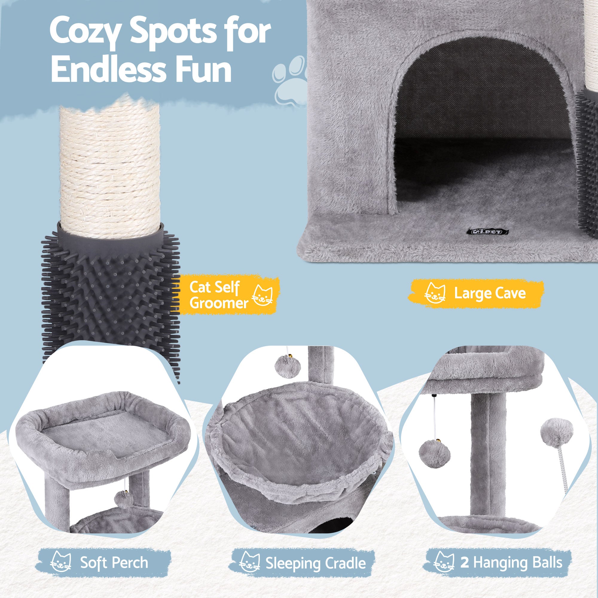 Cat Tree Tower 82cm Scratching Post Furniture Scratcher House Light Grey