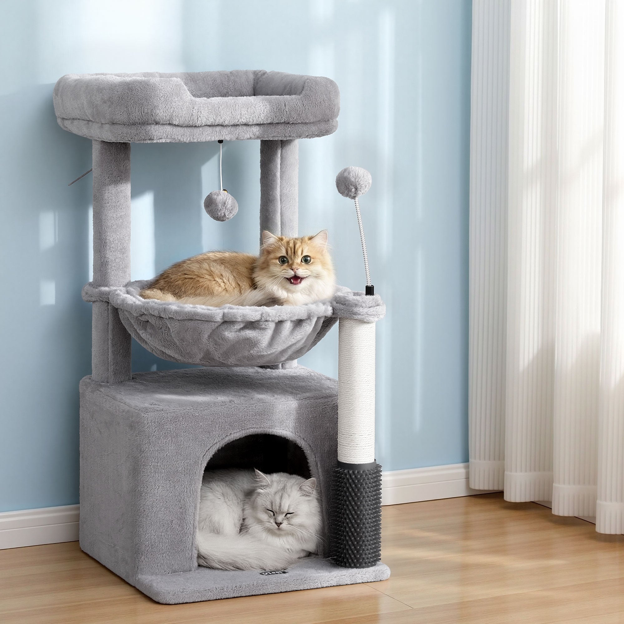 Cat Tree Tower 82cm Scratching Post Furniture Scratcher House Light Grey