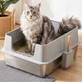 i.Pet XXL Cat Litter Box Stainless Steel Jumbo Semi-Enclosed Pet Kitty Toilet Grey