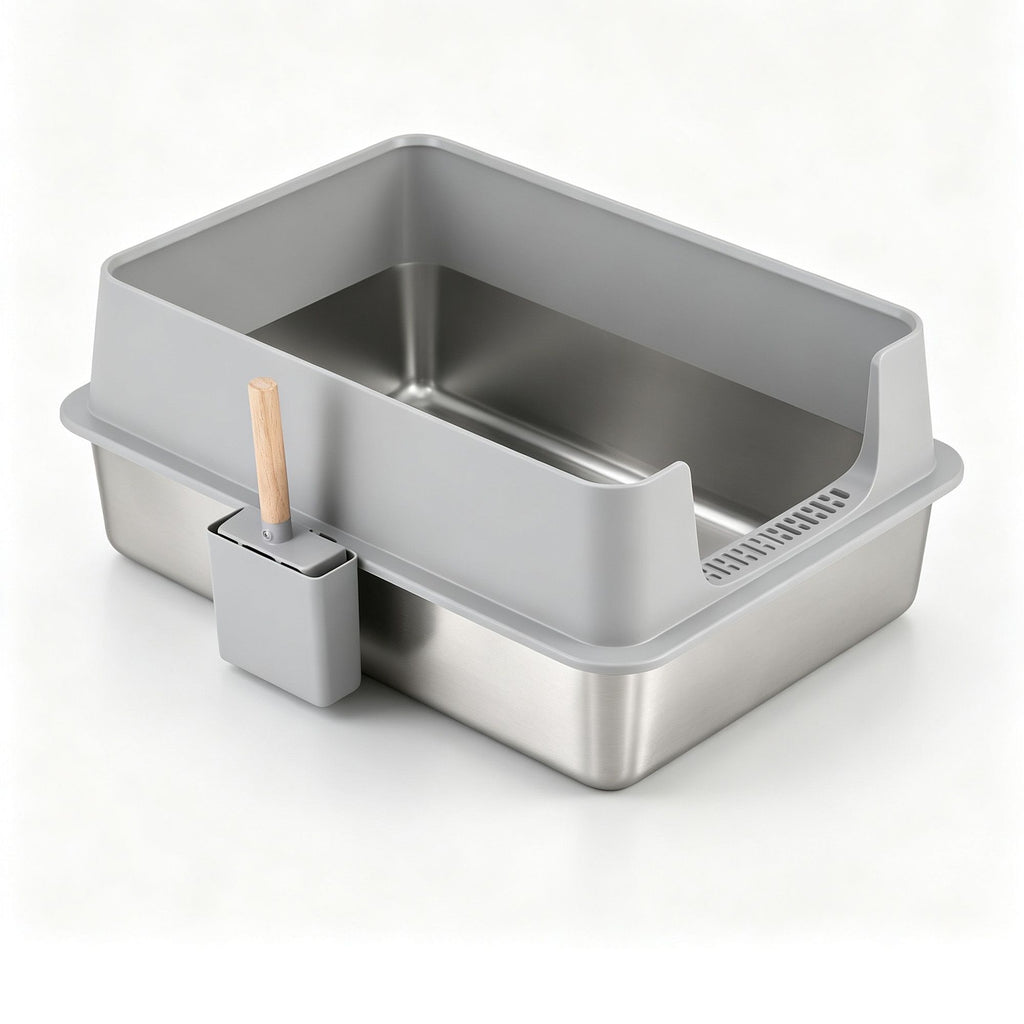 i.Pet XXL Cat Litter Box Stainless Steel Jumbo Semi-Enclosed Pet Kitty Toilet Grey