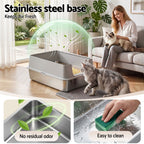 i.Pet XXL Cat Litter Box Stainless Steel Jumbo Semi-Enclosed Pet Kitty Toilet Grey