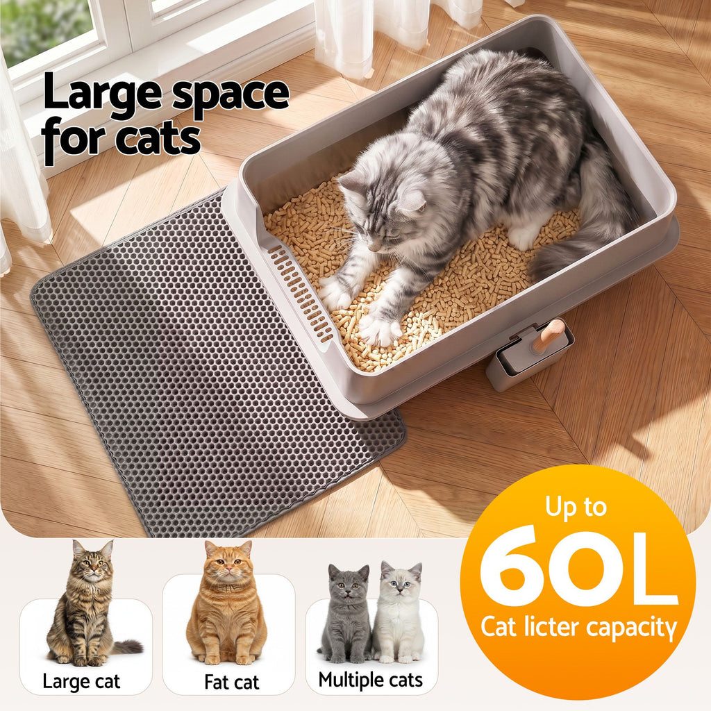 i.Pet XXL Cat Litter Box Stainless Steel Jumbo Semi-Enclosed Pet Kitty Toilet Grey