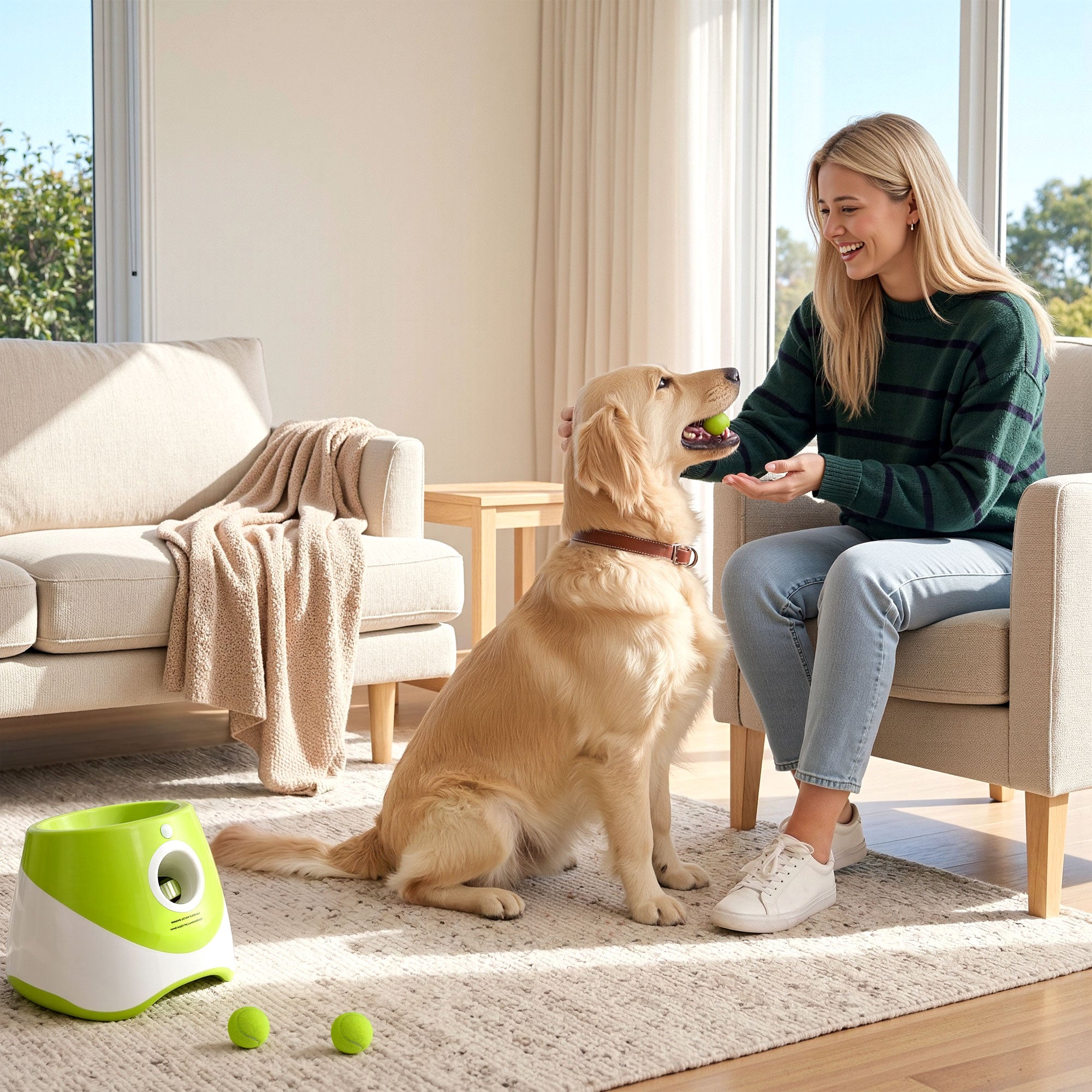 i.Pet Dog Ball Launcher Thrower with 6 Balls & 3/6/9m Launch Distances Green