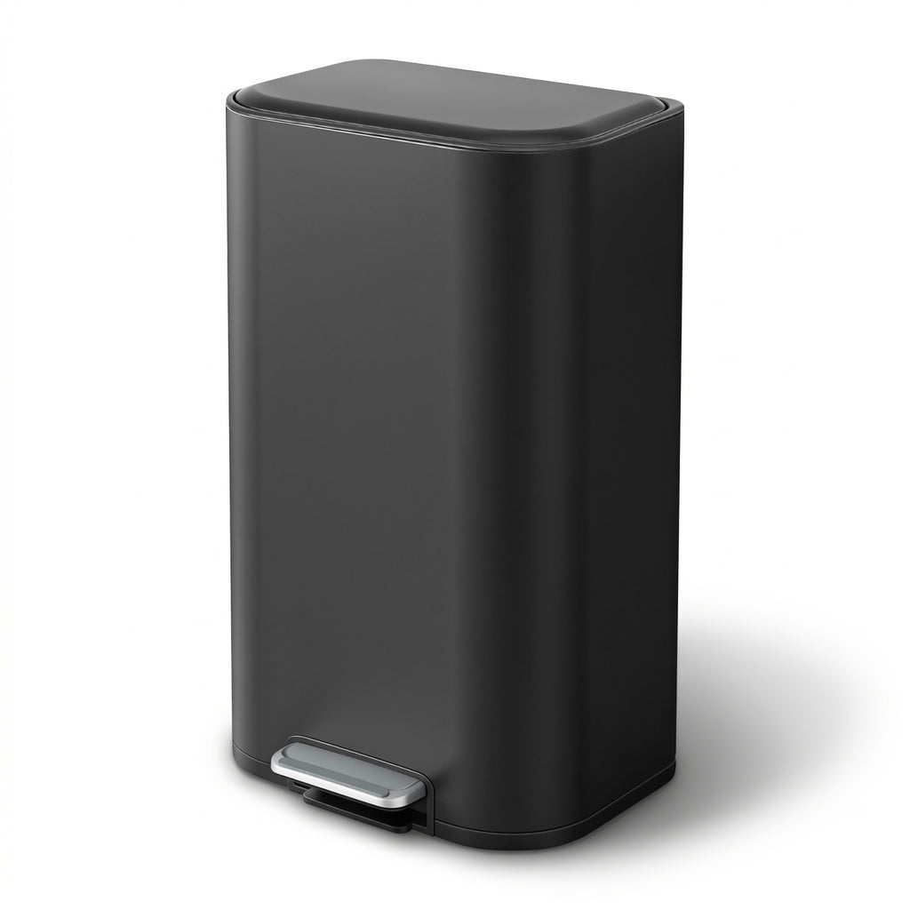40L Pedal Bins Rubbish Bin Steel with Soft Close Lid, Black