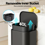 40L Pedal Bins Rubbish Bin Steel with Soft Close Lid, Black
