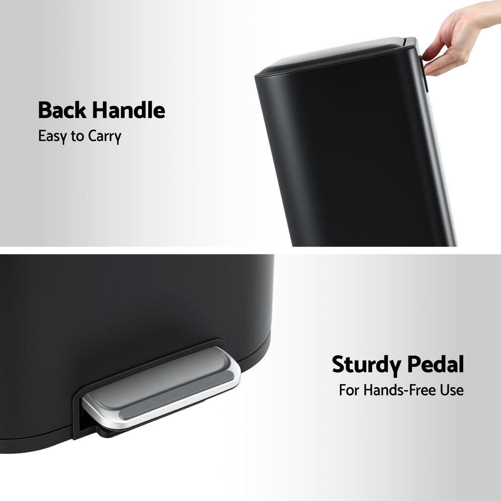 40L Pedal Bins Rubbish Bin Steel with Soft Close Lid, Black