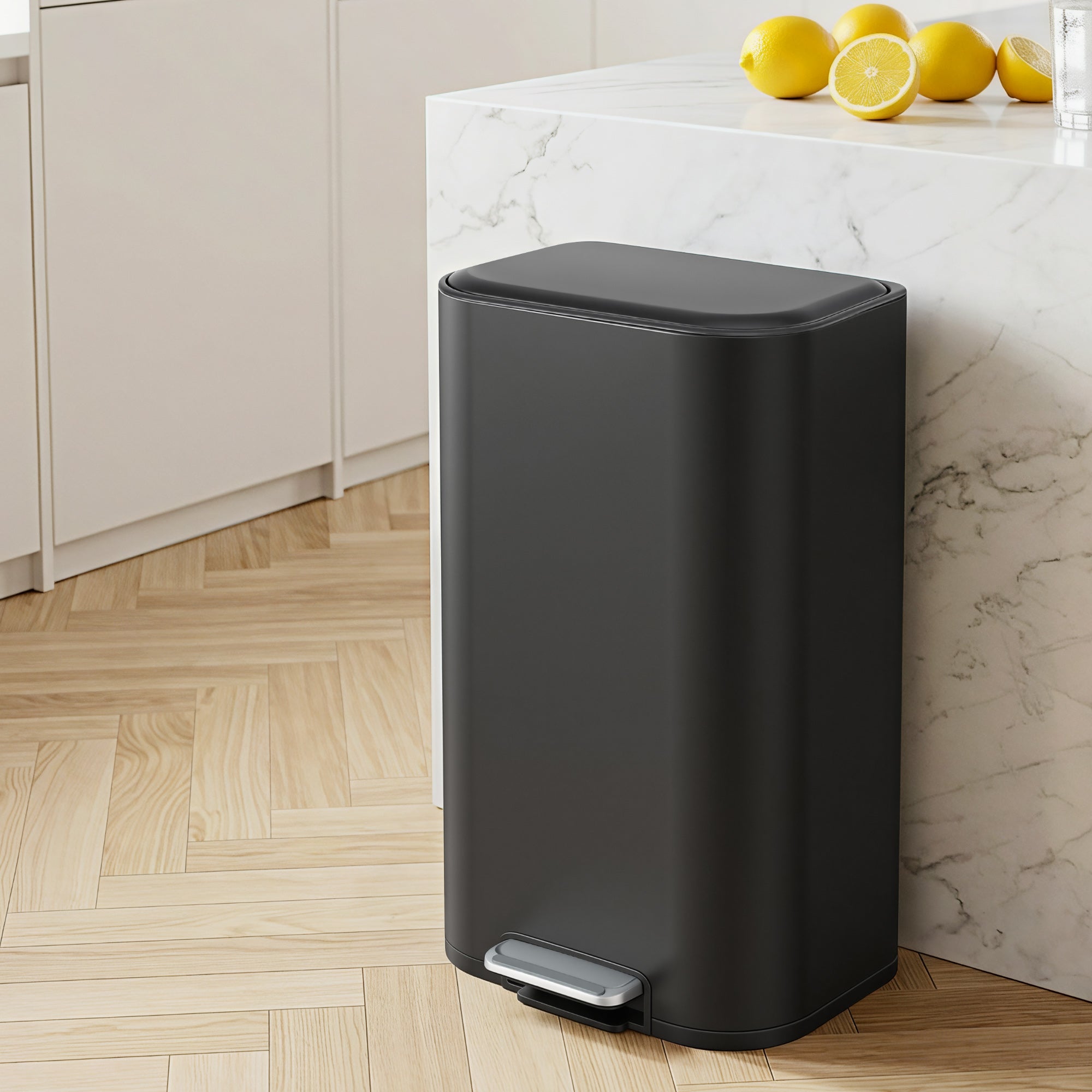40L Pedal Bins Rubbish Bin Steel with Soft Close Lid, Black