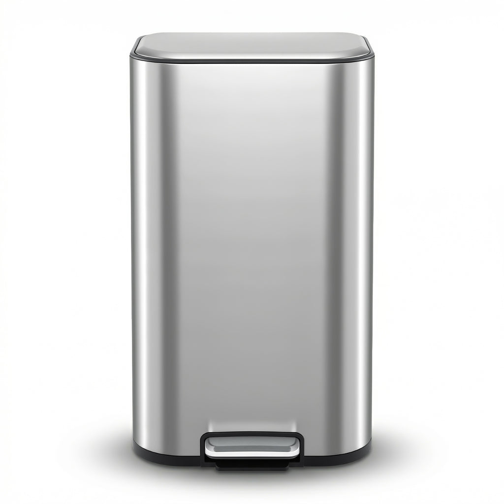 40L Pedal Bins Rubbish Bin Steel with Soft Close Lid, Silver