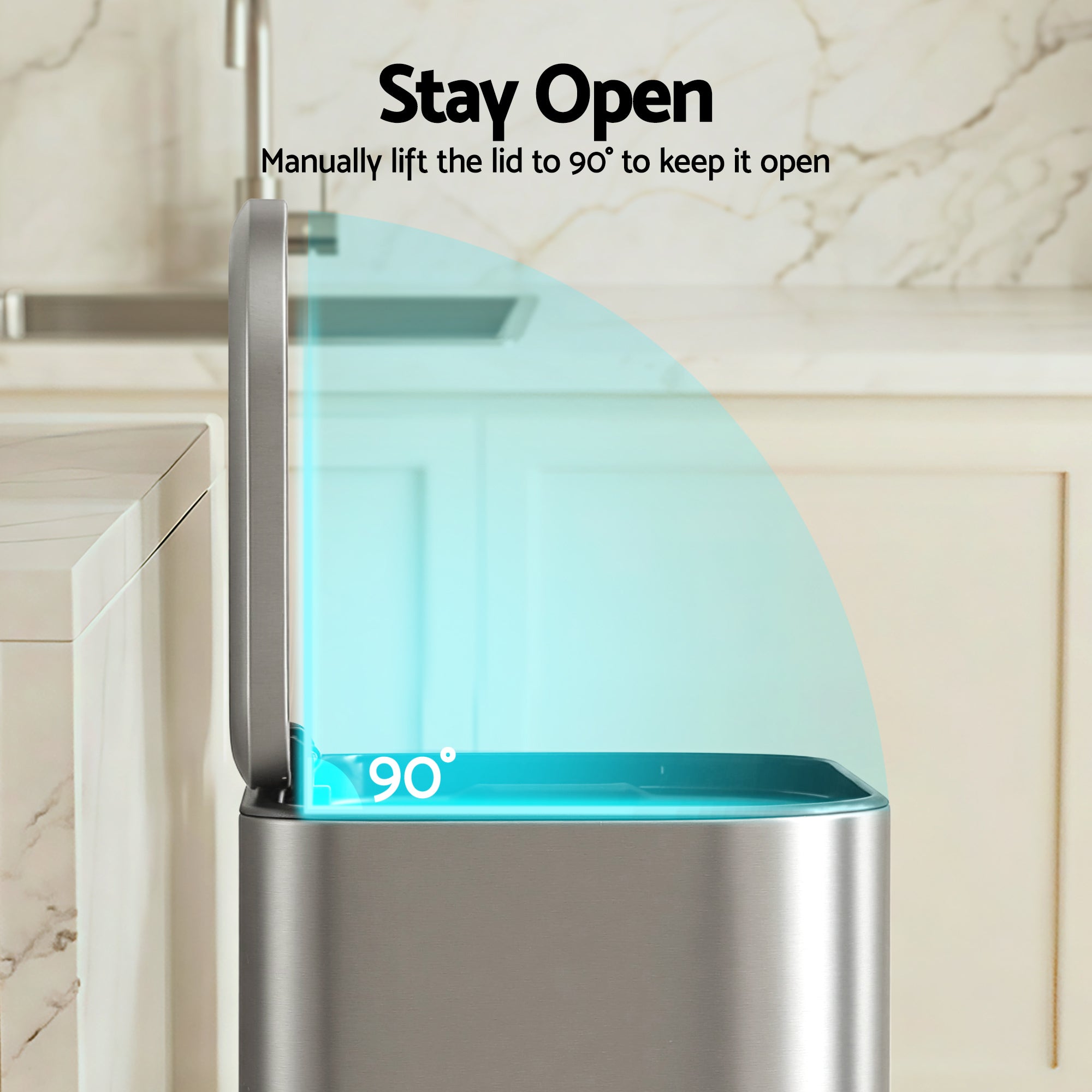 40L Pedal Bins Rubbish Bin Steel with Soft Close Lid, Silver