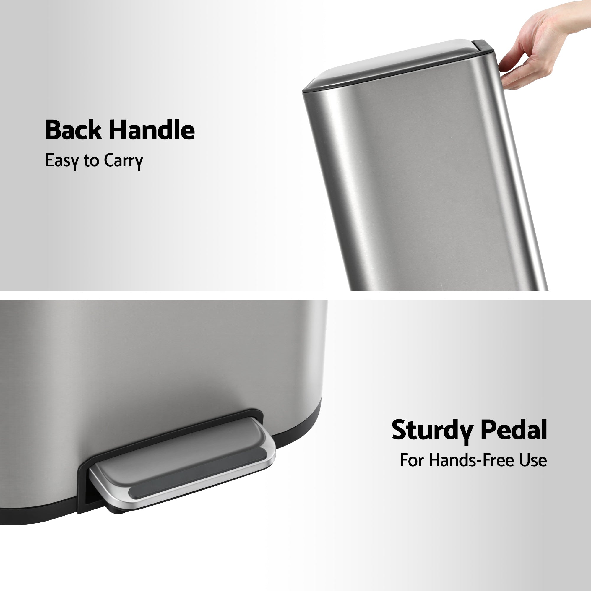 40L Pedal Bins Rubbish Bin Steel with Soft Close Lid, Silver