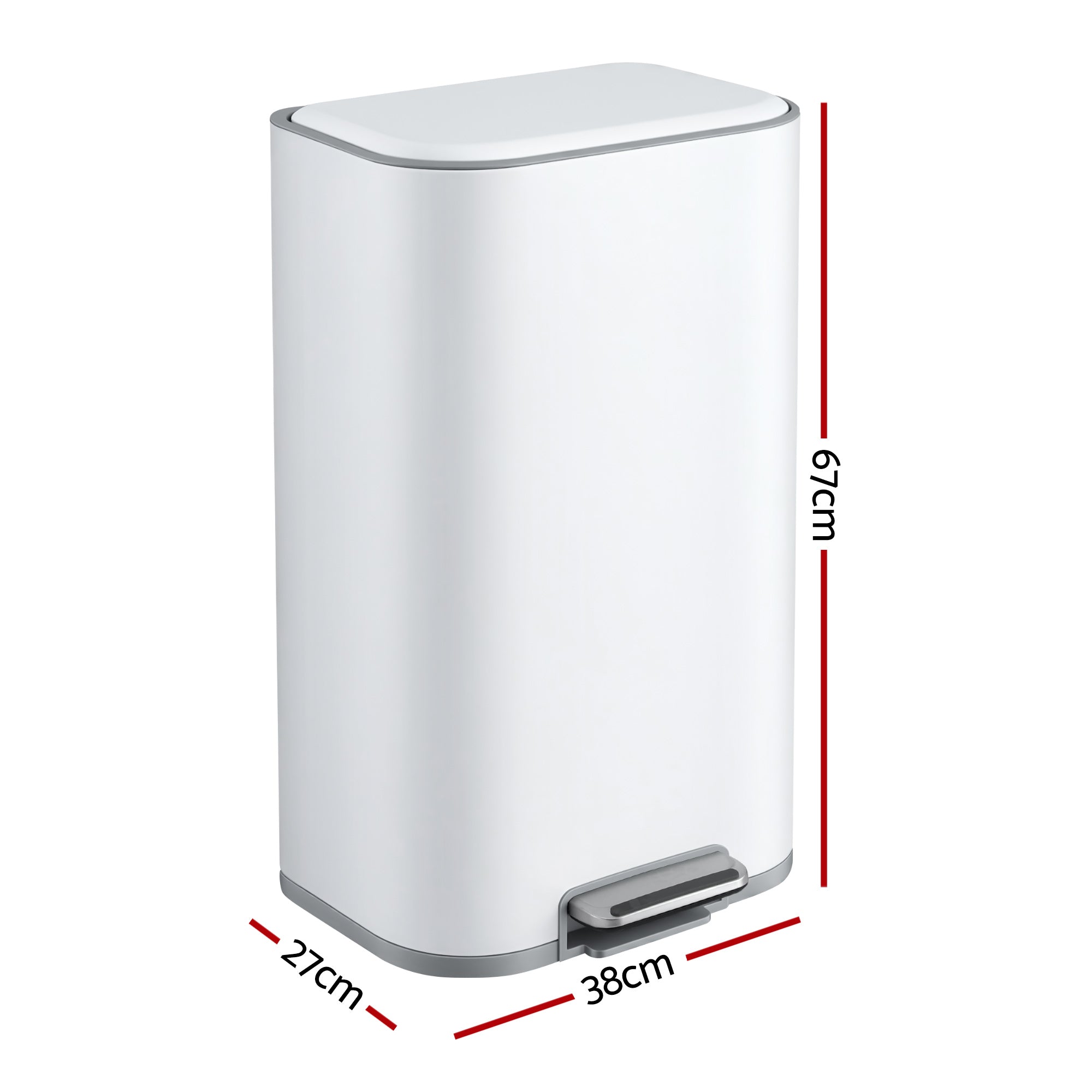 40L Pedal Bins Rubbish Bin, White