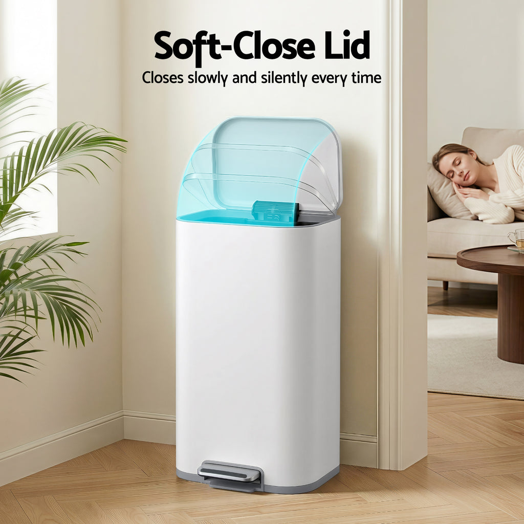 40L Pedal Bins Rubbish Bin, White