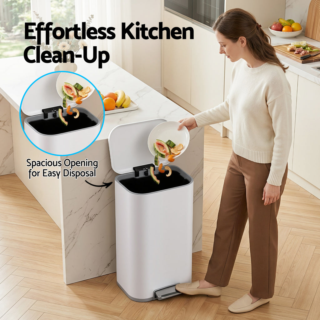 40L Pedal Bins Rubbish Bin, White