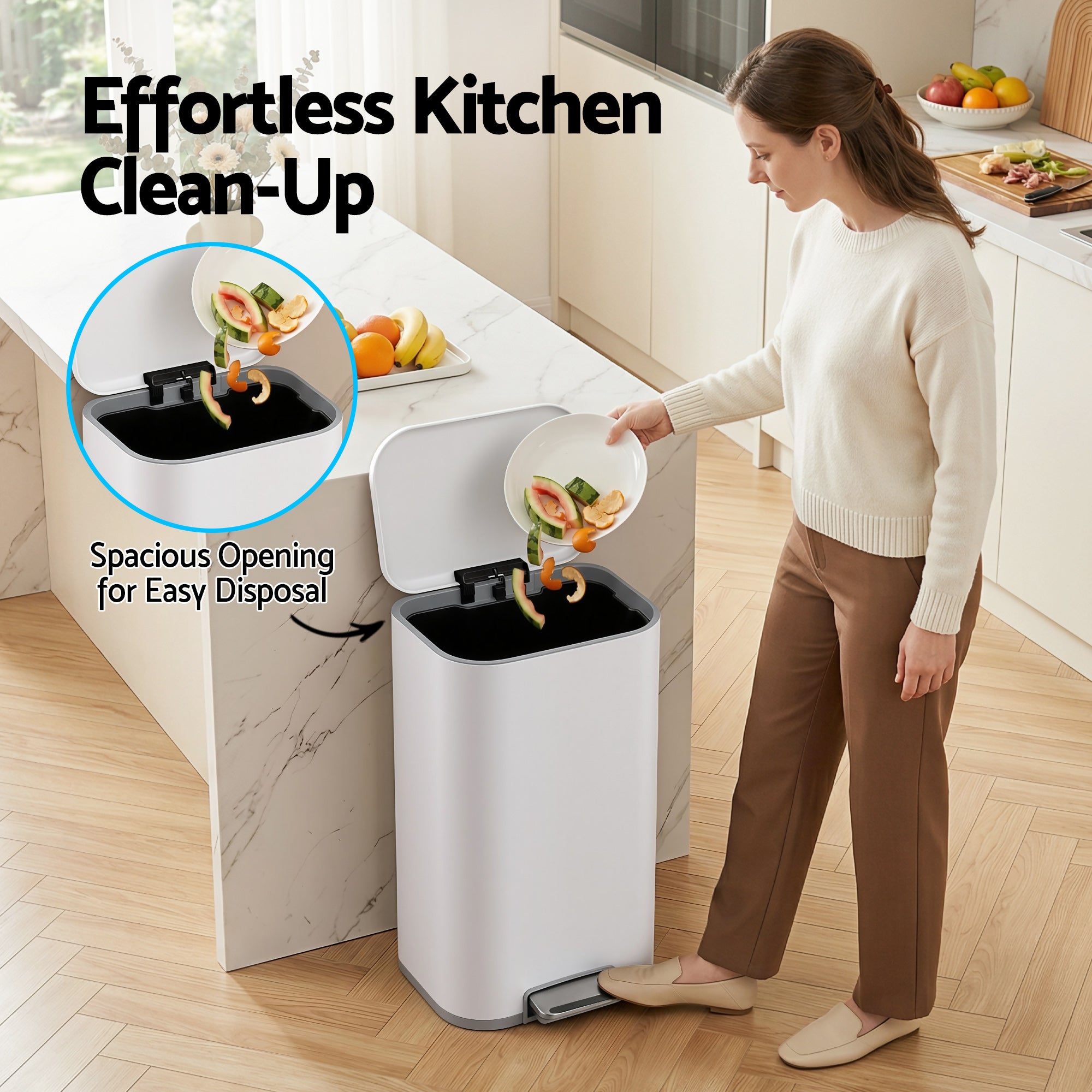 40L Pedal Bins Rubbish Bin, White
