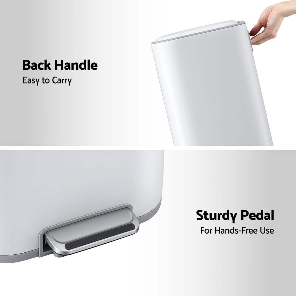 40L Pedal Bins Rubbish Bin, White