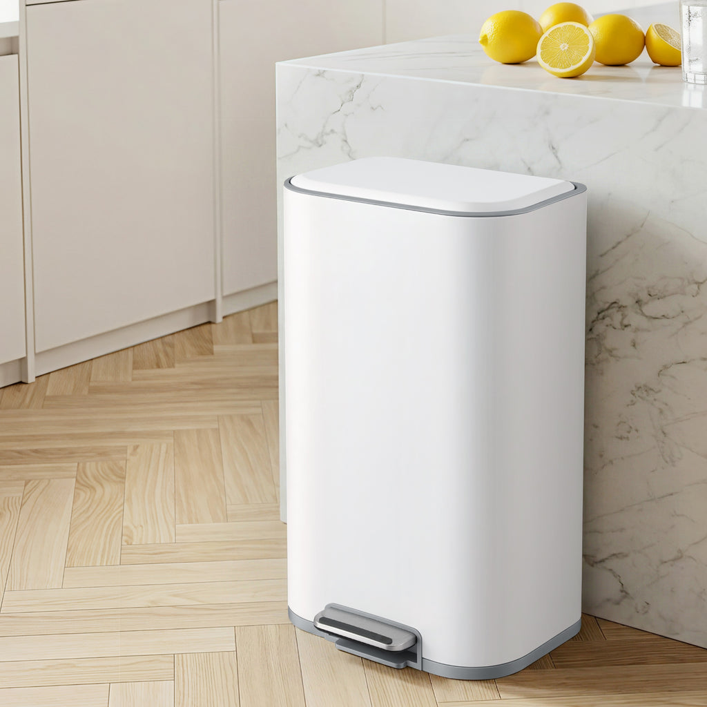40L Pedal Bins Rubbish Bin, White
