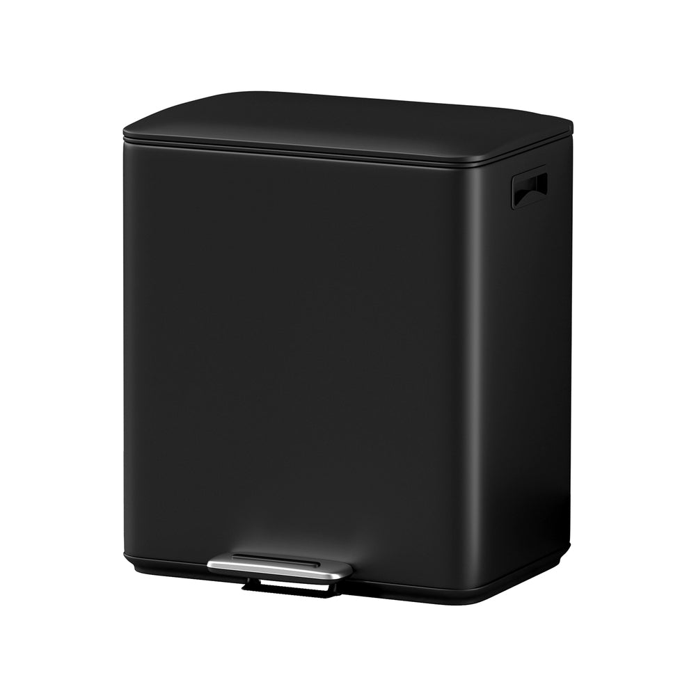 Pedal Bins Rubbish Bin Dual Compartment 40L Black