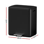 Pedal Bins Rubbish Bin Dual Compartment 40L Black