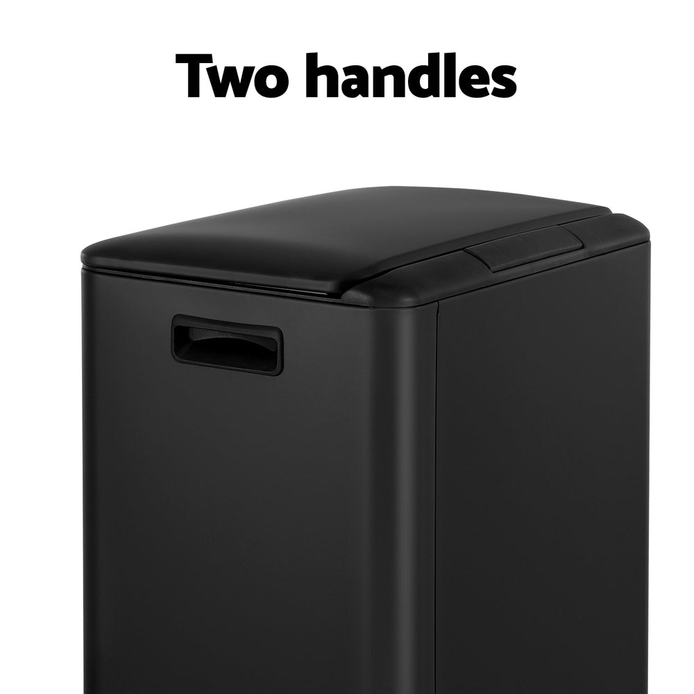 Pedal Bins Rubbish Bin Dual Compartment 40L Black