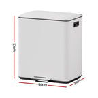 Pedal Bins Rubbish Bin Dual Compartment Dustbins 40L White