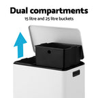 Pedal Bins Rubbish Bin Dual Compartment Dustbins 40L White