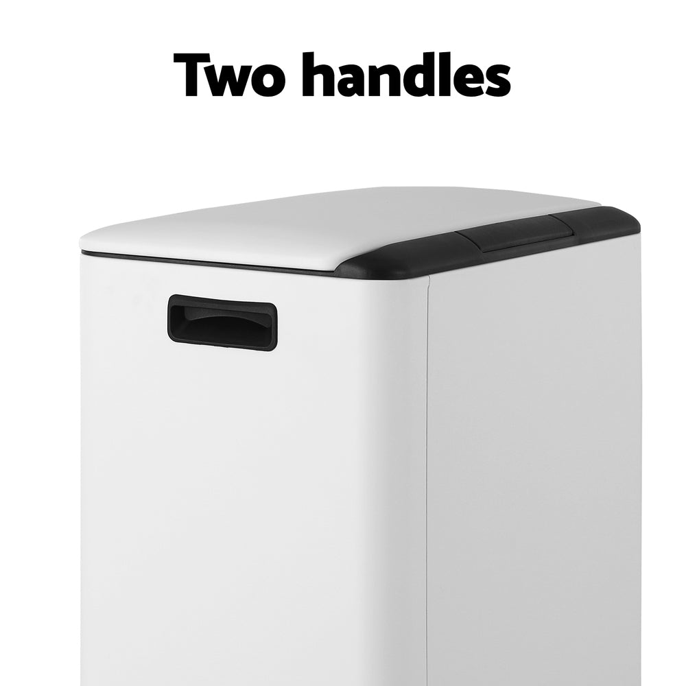 Pedal Bins Rubbish Bin Dual Compartment Dustbins 40L White