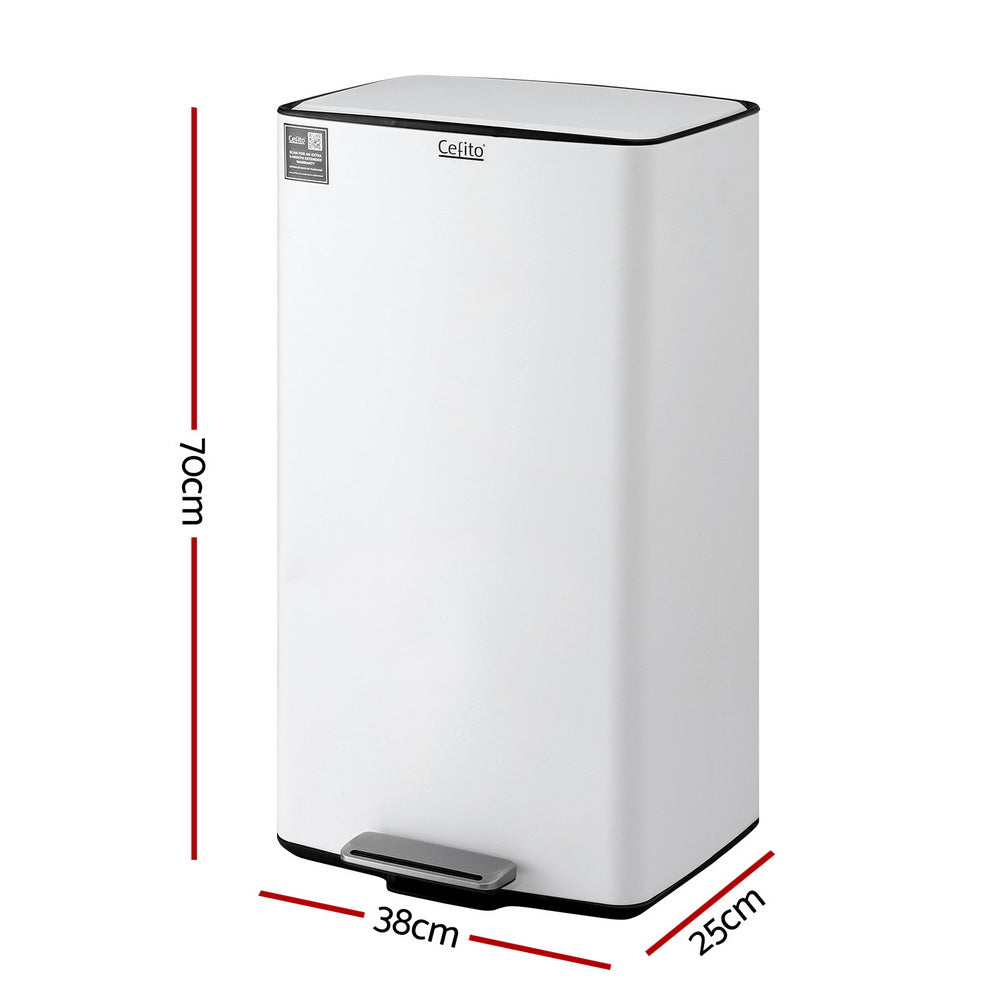 Pedal Bins Rubbish Bin Waste Recycle Dustbins Kitchen Trash Can 40L White