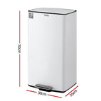 Pedal Bins Rubbish Bin Waste Recycle Dustbins Kitchen Trash Can 40L White