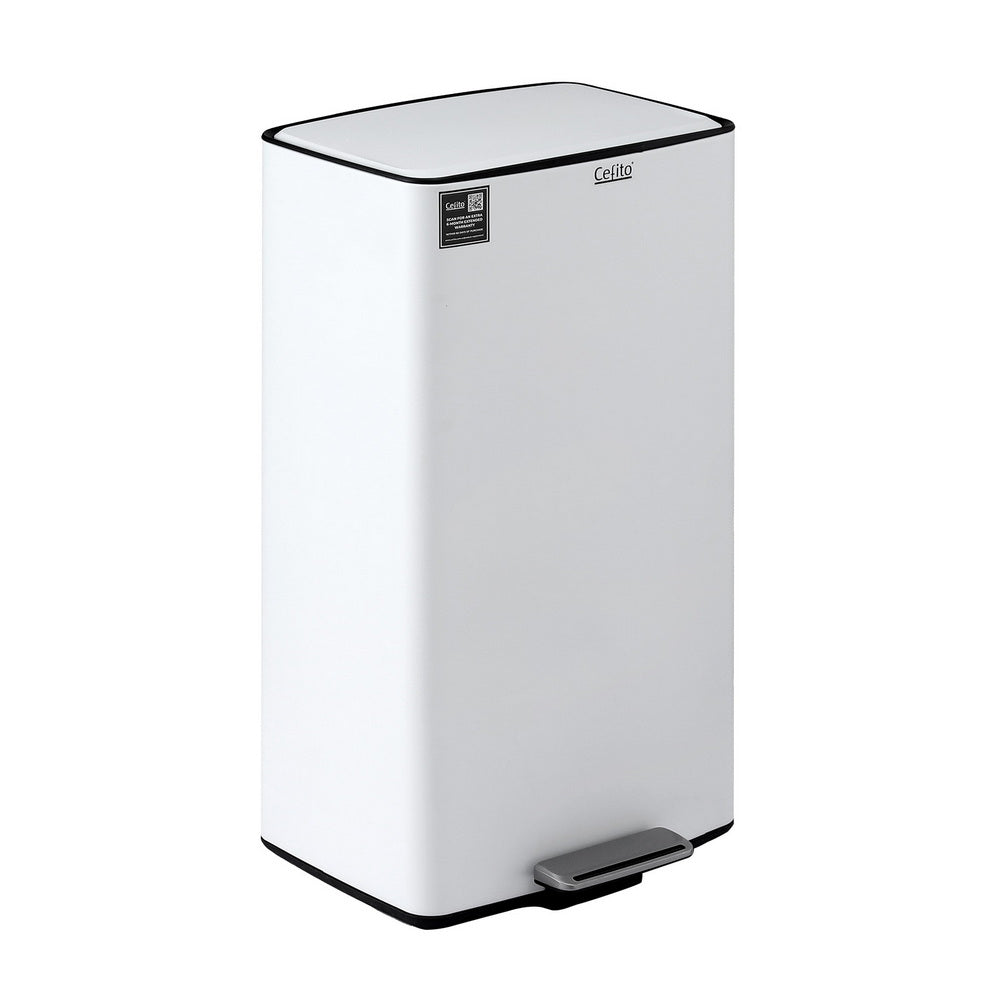 Pedal Bins Rubbish Bin Waste Recycle Dustbins Kitchen Trash Can 40L White
