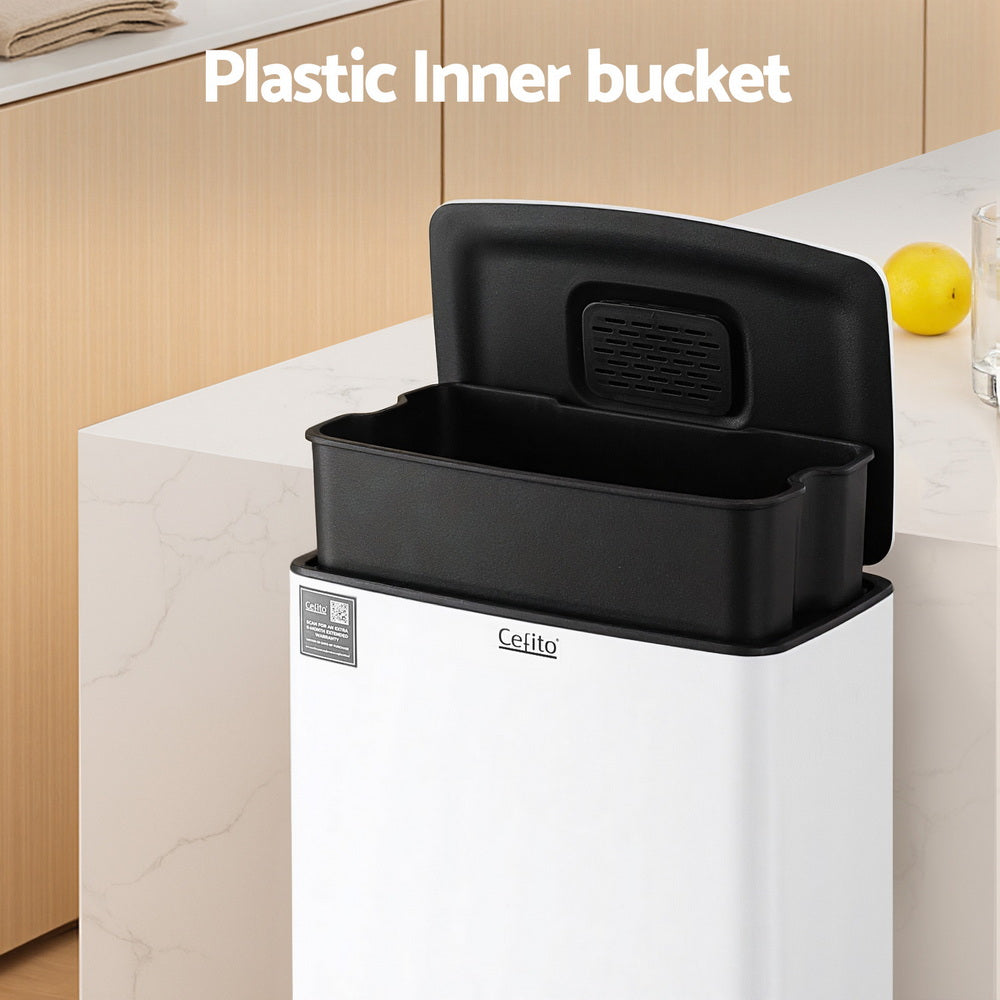 Pedal Bins Rubbish Bin Waste Recycle Dustbins Kitchen Trash Can 40L White